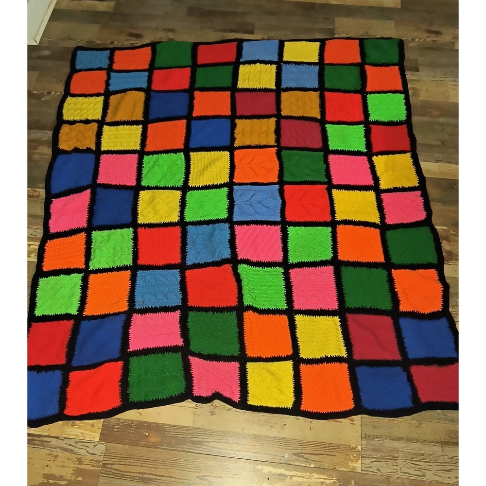 Hand Crochet Granny Square Blanket Throw Afghan Multi color 56x75 Roseanne VTNG